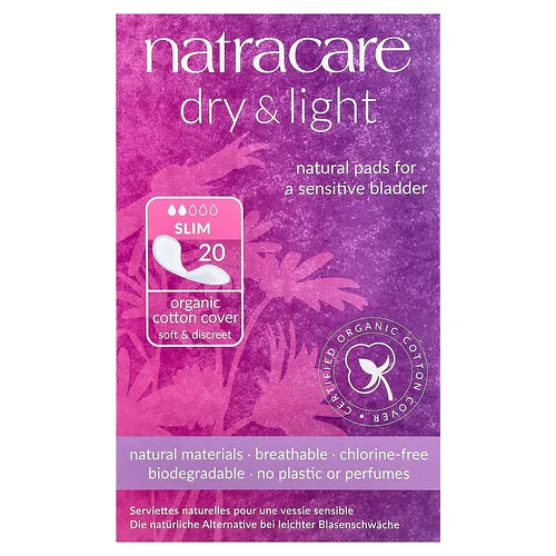 Natracare, Dry & Light, Cubierta de algodón orgánico, Delgadas, 20 toallas para incontinencia