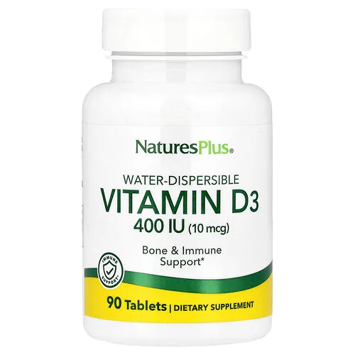 NaturesPlus, Vitamina D3 dispersable en agua, 10 mcg (400 UI), 90 comprimidos