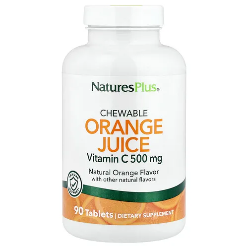 NaturesPlus, Jugo de naranja masticable, vitamina C, naranja natural, 90 tabletas