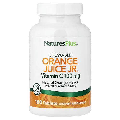 NaturesPlus, Zumo de naranja masticable Jr®, Vitamina C, Naranja natural, 180 comprimidos