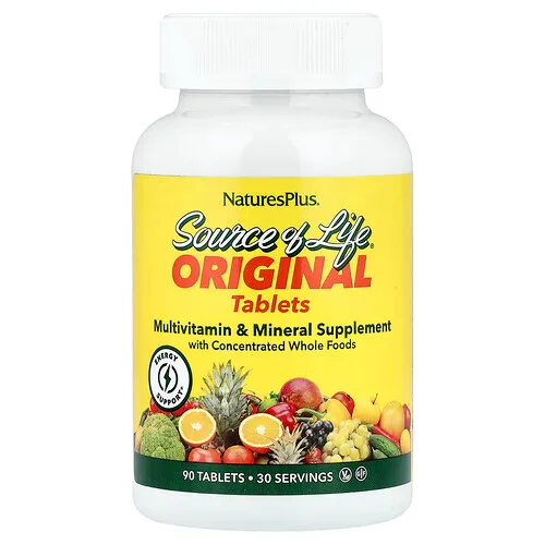 NaturesPlus, Source of Life®, Comprimidos originales, Suplemento multivitamínico y mineral, 90 comprimidos