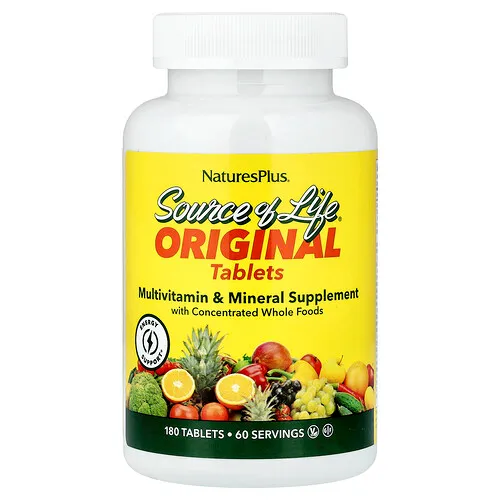 NaturesPlus, Source of Life®, Comprimidos originales, Suplemento multivitamínico y mineral, 180 comprimidos