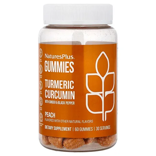 NaturesPlus, Gomitas de curcumina de cúrcuma con jengibre y pimienta negra, Melocotón, 60 gomitas