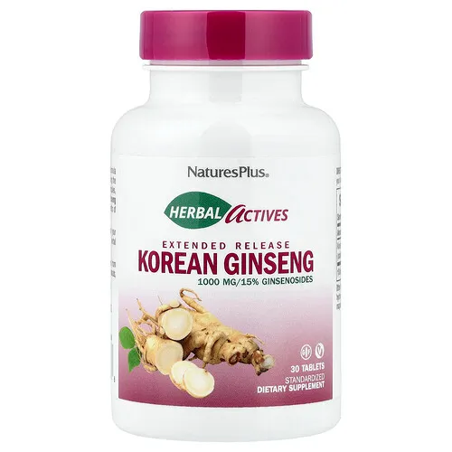 NaturesPlus, Principios activos herbales, Ginseng coreano, 1000 mg, 30 comprimidos