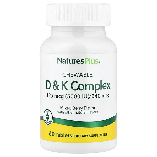 NaturesPlus, Complejo masticable D & K, Bayas mixtas, 60 comprimidos