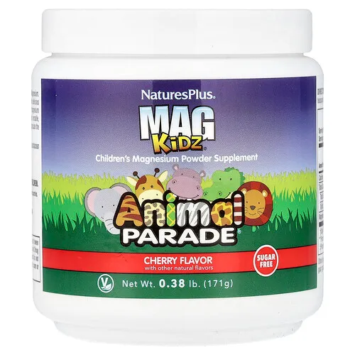 NaturesPlus, Animal Parade®, Mag Kidz®, Suplemento de magnesio en polvo para niños, Cereza, 171 g (0,38 lb)