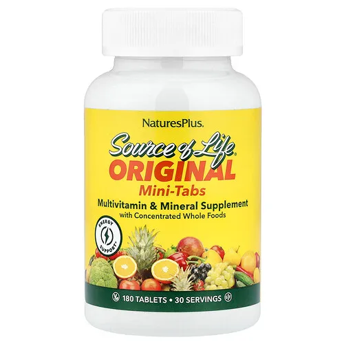 NaturesPlus, Source of Life®, Minicomprimidos originales, Suplemento multivitamínico y mineral con alimentos integrales concentrados, 180 comprimidos
