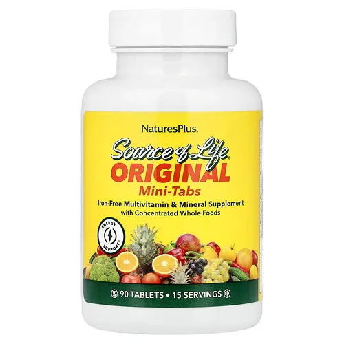 NaturesPlus, Source Of Life, Suplemento multivitamínico y mineral, Sin hierro, 90 minicomprimidos