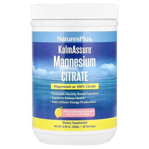 NaturesPlus, KalmAssure®, Citrato de magnesio, Limonada rosa, 408 g (0,9 lb)
