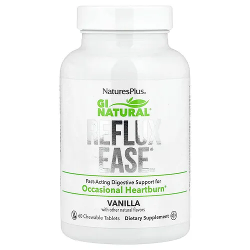 NaturesPlus, Gi Natural, Reflux Ease, Vainilla, 60 comprimidos masticables