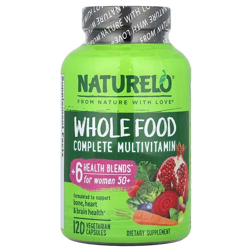 NATURELO, Suplemento multivitamínico completo con alimentos integrales para mujeres mayores de 50 años, 120 cápsulas vegetales