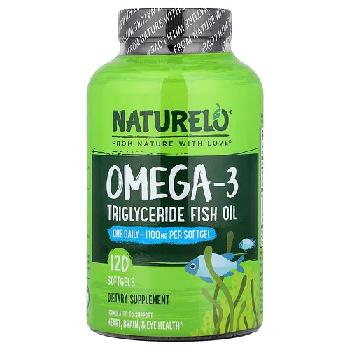 NATURELO, Aceite de pescado con triglicéridos de omega-3, 1100 mg, 120 cápsulas blandas