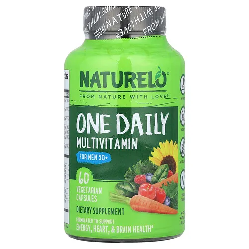NATURELO, Suplemento multivitamínico de una ingesta diaria para hombres de 50 años en adelante, 60 cápsulas vegetales