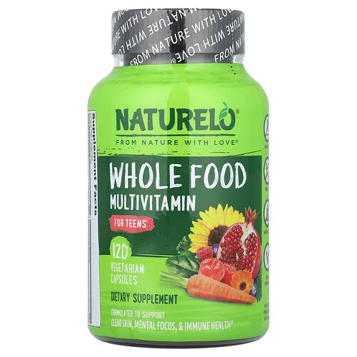 NATURELO, Suplemento multivitamínico a base de alimentos integrales para adolescentes, 120 cápsulas vegetales