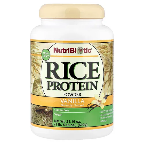 NutriBiotic, Proteína de arroz cruda, Vainilla, 600 g (1 lb 5,16 oz)
