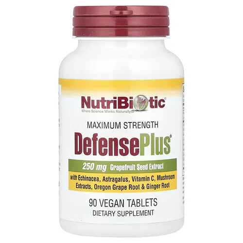 NutriBiotic, DefensePlus®, Suplemento con extracto de semilla de pomelo, Máxima concentración, 90 comprimidos veganos