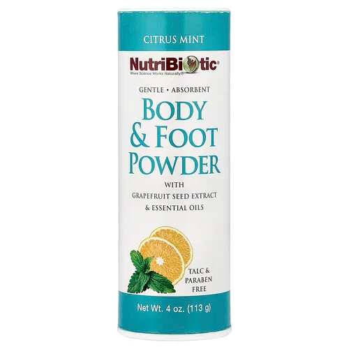 NutriBiotic, Polvo para el cuerpo y los pies con extracto de semilla de pomelo y aceites esenciales, Cítricos y menta, 113 g (4 oz)