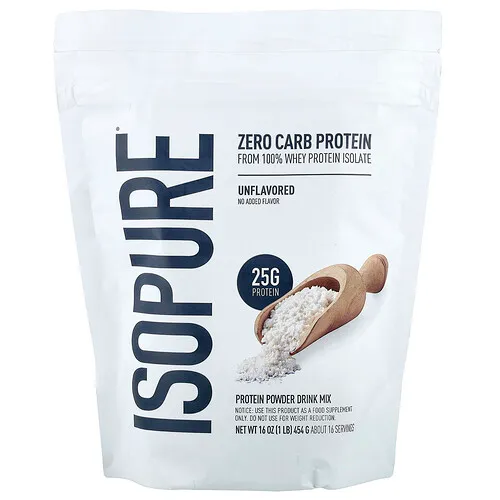 Isopure, Proteína en polvo sin carbohidratos, Sin sabor, 454 g (1 lb)