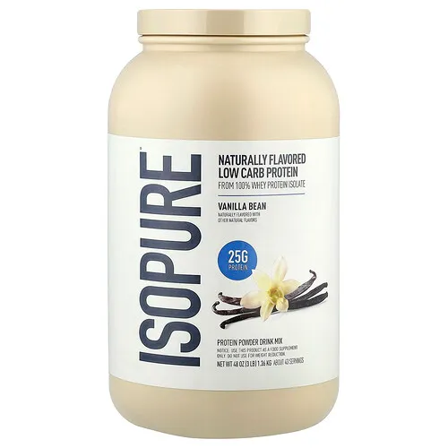 Isopure, Proteína en polvo con bajo contenido de carbohidratos, Vaina de vainilla, 1,36 kg (3 lb)