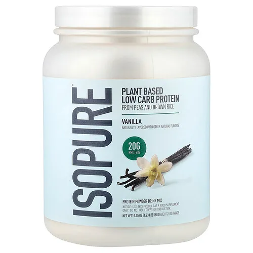 Isopure, Proteína de origen vegetal en polvo, Vainilla`` 560 g (1,23 lb)