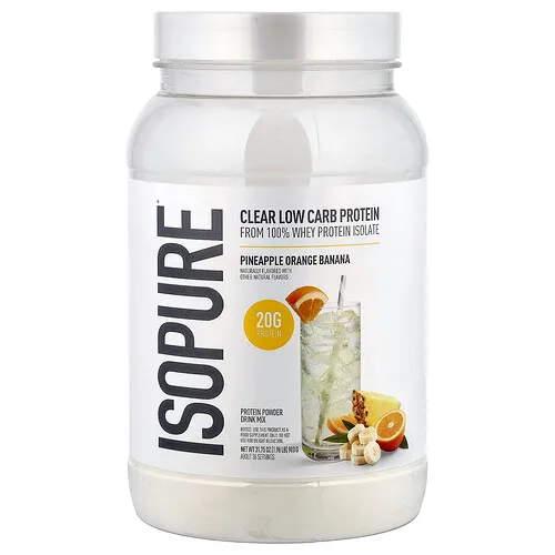 Isopure, Proteína transparente con bajo contenido de carbohidratos en polvo, Piña, naranja y plátano, 900 g (1,98 lb)