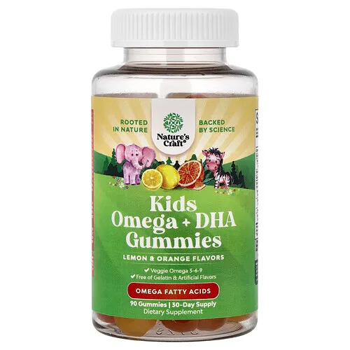 Nature's Craft, Gomitas con omega y DHA para niños, Limón y naranja, 90 gomitas