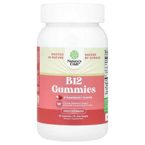 Nature's Craft, Gomitas con vitamina B12, Fresa, 60 gomitas