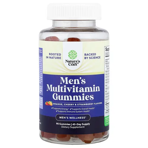 Nature's Craft, Gomitas multivitamínicas para hombres, Naranja, cereza y fresa`` 90 gomitas