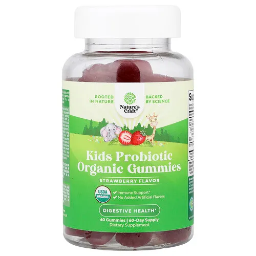 Nature's Craft, Gomitas probióticas orgánicas para niños, Fresa, 60 gomitas