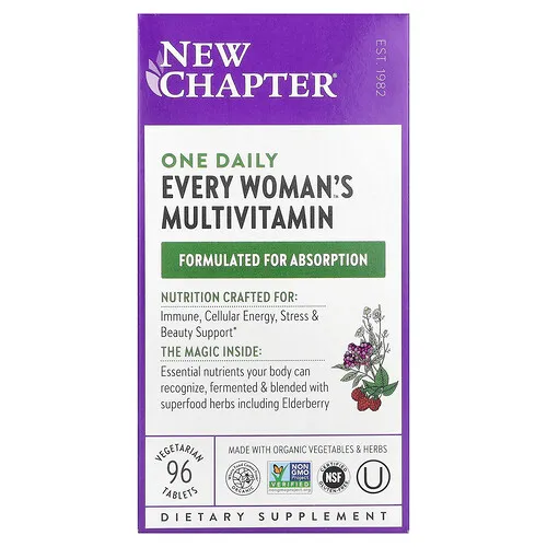 New Chapter, Suplemento multivitamínico Un día para todas las mujeres, 96 comprimidos vegetales