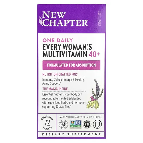 New Chapter, Suplemento multivitamínico mayor de 40 años, Una ingesta diaria para todas las mujeres, 72 comprimidos vegetales