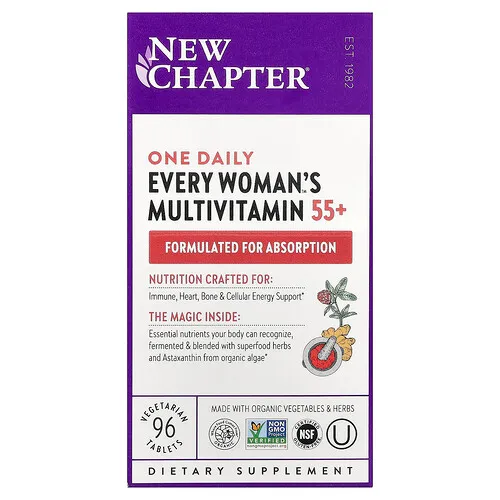 New Chapter, Every Woman's Multivitamin™, Suplemento multivitamínico de una ingesta diaria para mujeres mayores de 55 años, 96 comprimidos vegetales
