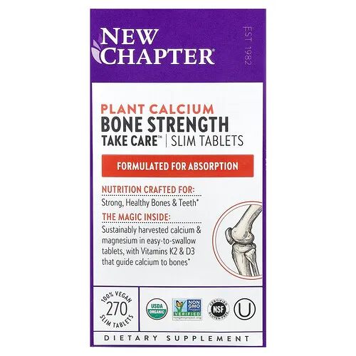 New Chapter, Bone Strength Take Care™, Calcio de origen vegetal para fortalecer los huesos, 270 comprimidos vegetales delgados