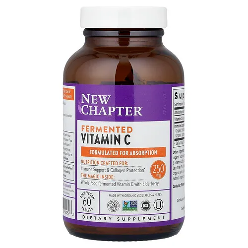 New Chapter, Vitamina C fermentada, 60 comprimidos veganos