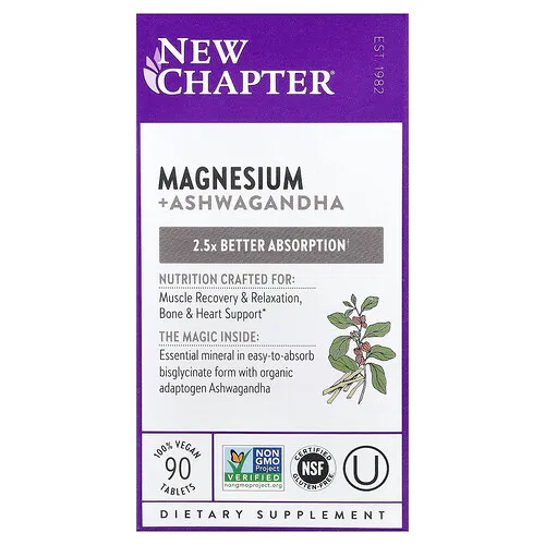 New Chapter, Magnesio + ashwagandha`` 90 comprimidos veganos