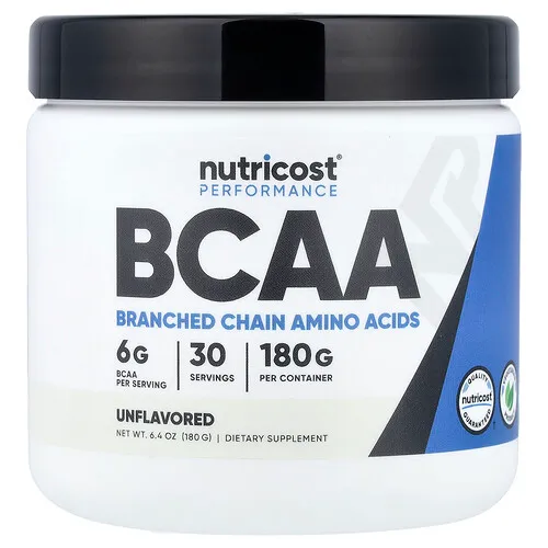 Nutricost, Rendimiento, BCAA, Sin sabor, 180 g (6,4 oz)