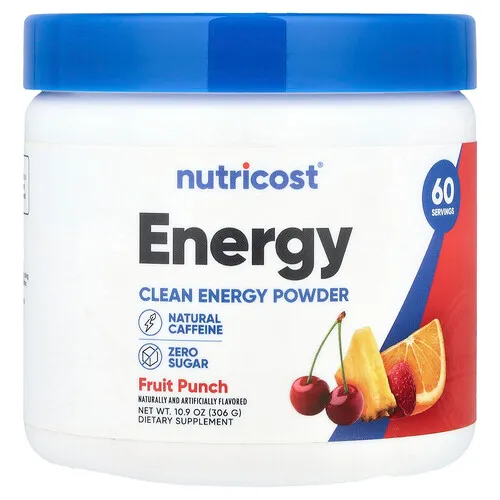Nutricost, Energy, Energía limpia en polvo, Ponche de frutas, 306 g (10,9 oz)