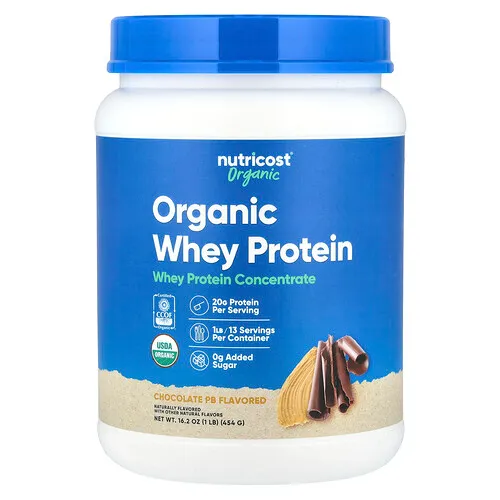 Nutricost, Proteína de suero de leche orgánica, PB de chocolate, 454 g (1 lb)