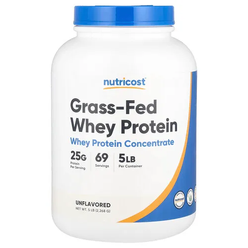 Nutricost, Concentrado de proteína de suero de leche proveniente de animales alimentados con pasturas, Sin sabor, 2268 g (5 lb)