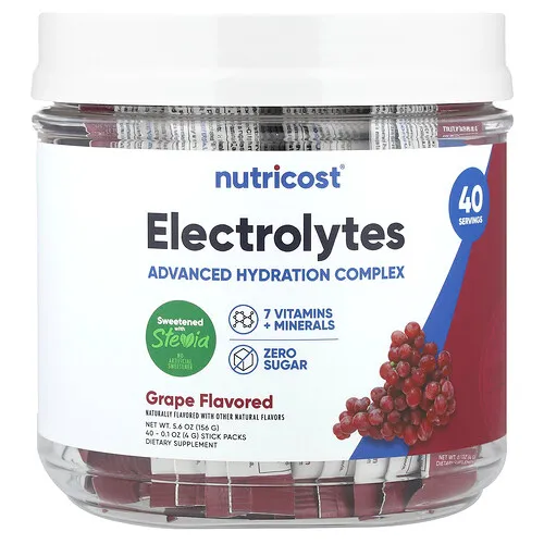 Nutricost, Electrolitos, Complejo de hidratación avanzada, Uva, 40 sobrecitos, 4 g (0,1 oz) cada uno