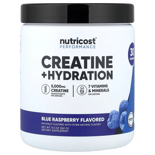 Nutricost, Performance, Creatina más hidratación, Frambuesa azul, 261 g (9,3 oz)
