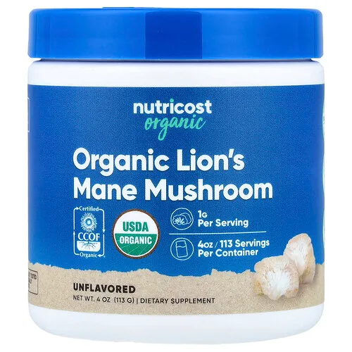 Nutricost, Hongo melena de león orgánico, Sin sabor, 113 g (4 oz)