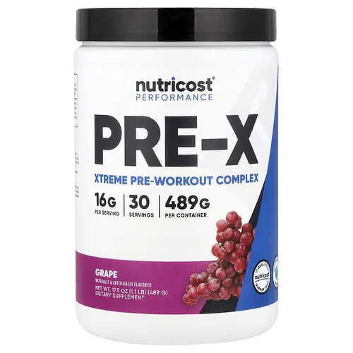 Nutricost, Performance, PRE-X, Complejo preentrenamiento extremo, Uva, 489 g (1,1 lb)