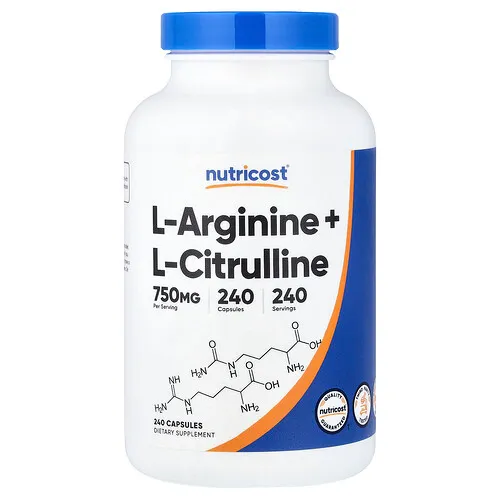 Nutricost, L-arginina y L-citrulina, 240 cápsulas