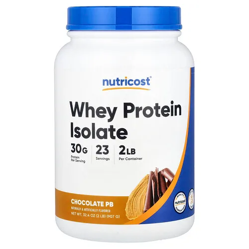 Nutricost, Aislado de proteína de suero de leche, Chocolate PB`` 907 g (2 lb)