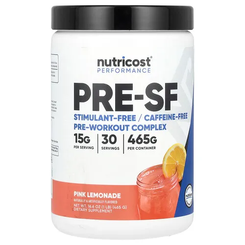 Nutricost, Alto rendimiento, Pre-SF, Complejo preentrenamiento sin estimulantes, Limonada rosa, 465 g (1 lb)