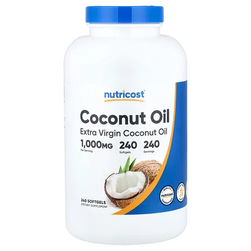 Nutricost, Aceite de coco extra virgen, 1000 mg, 240 cápsulas