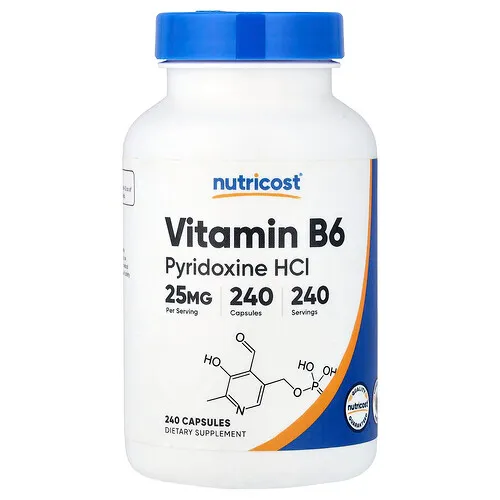 Nutricost, Vitamina B6, HCl de piridoxina, 25 mg, 240 cápsulas