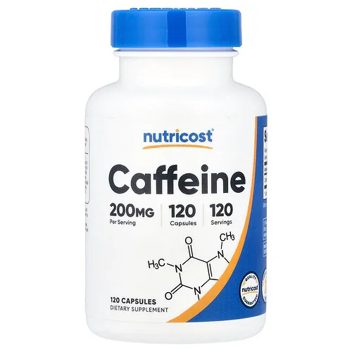 Nutricost, Cafeína, 200 mg, 120 cápsulas