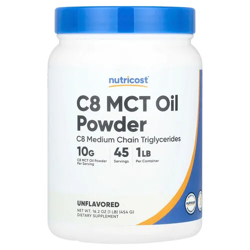 Nutricost, Aceite de MCT C8 en polvo, Sin sabor, 454 g (1 lb)